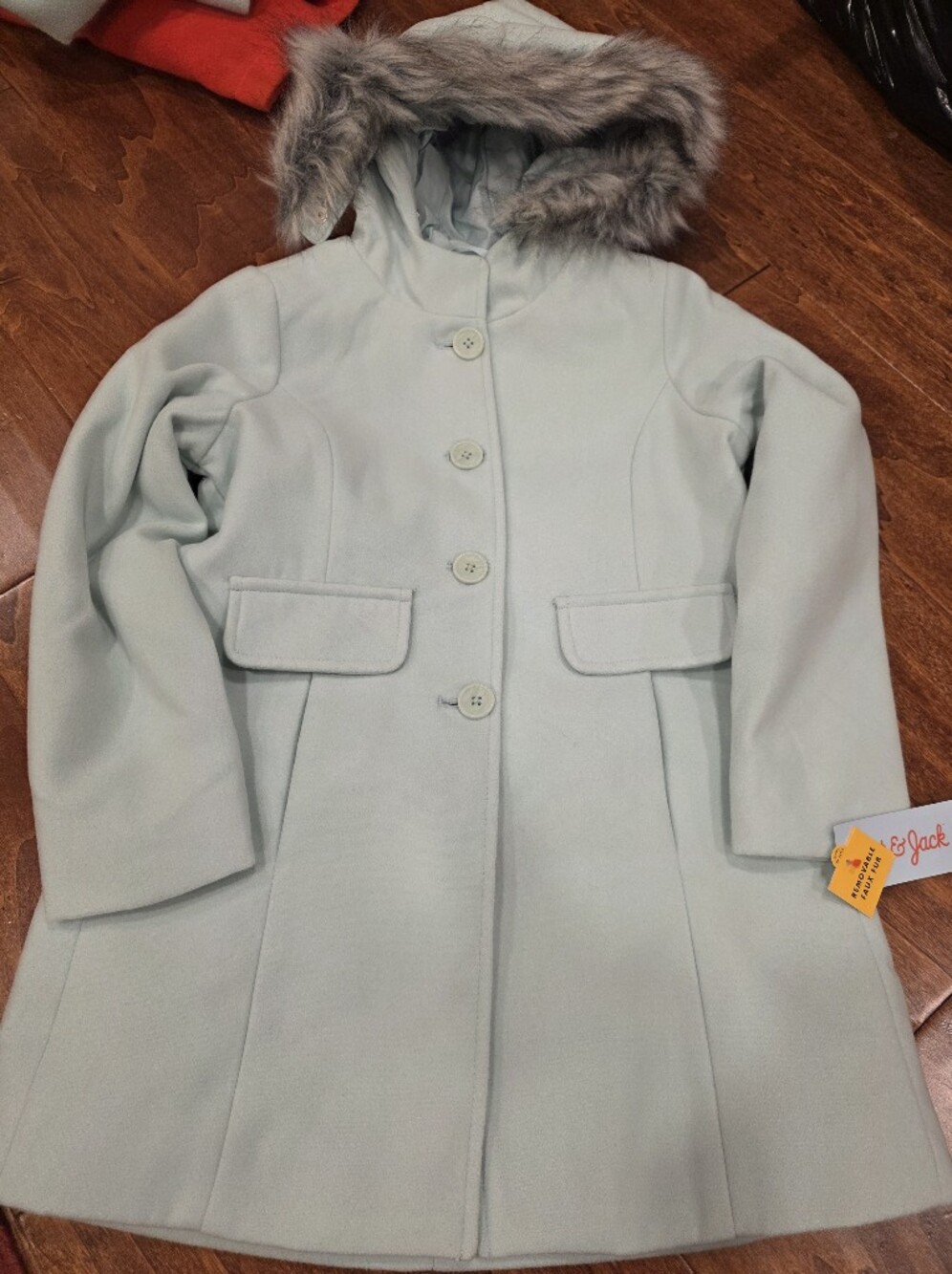 Cat & Jack Mint Hooded Coat with Faux Fur Trim Sz Small 6/6X NWT